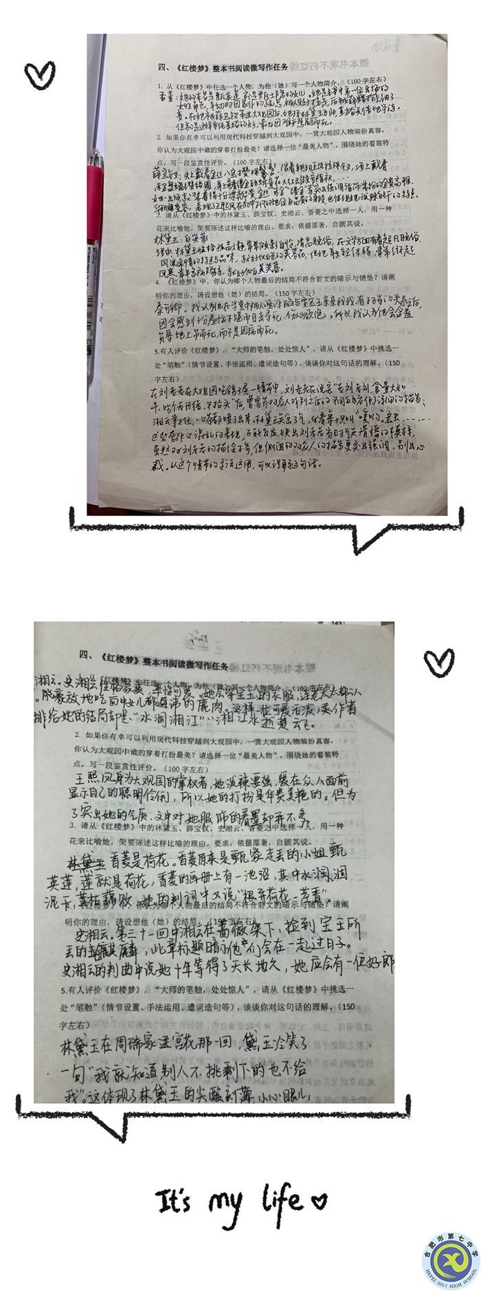 学生关于《红楼梦》的“微写作”任务.jpg